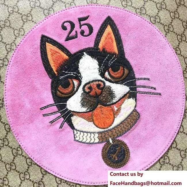 Gucci GG Supreme Boston Terriers Bosco Tote Bag 450950 Pink Patch 2018