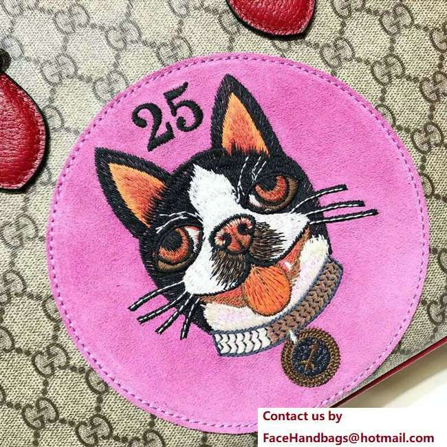 Gucci GG Supreme Boston Terriers Bosco Tote Bag 473887 Pink Patch 2018
