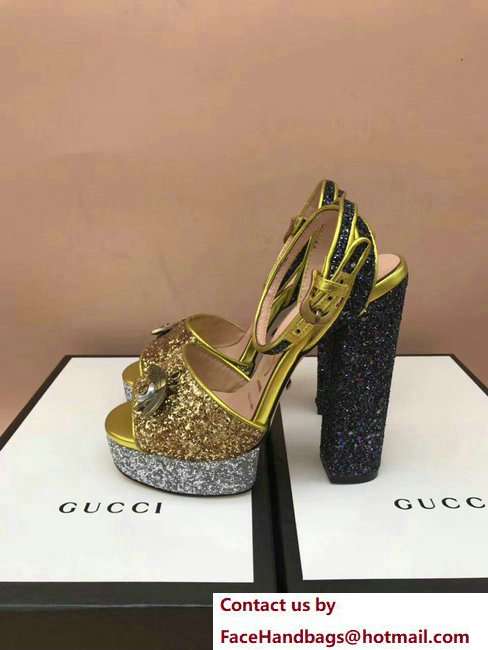 Gucci Glittered Heel Bee Sandals 475915 Gold 2018 - Click Image to Close