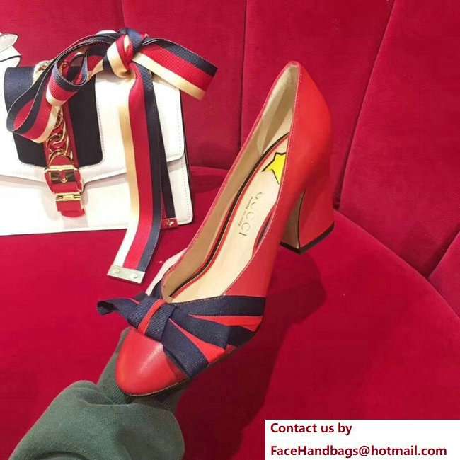 Gucci Heel 8cm Web Star Leather Point-toe Pumps 432044 Red 2018 - Click Image to Close