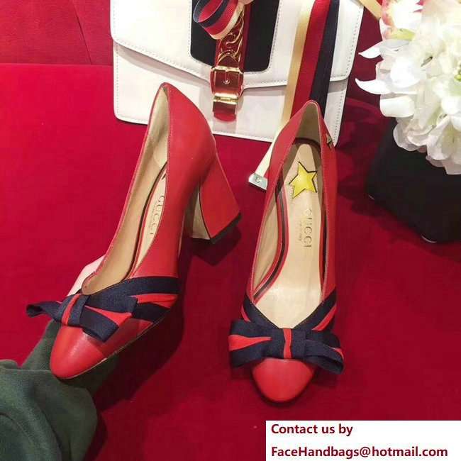Gucci Heel 8cm Web Star Leather Point-toe Pumps 432044 Red 2018