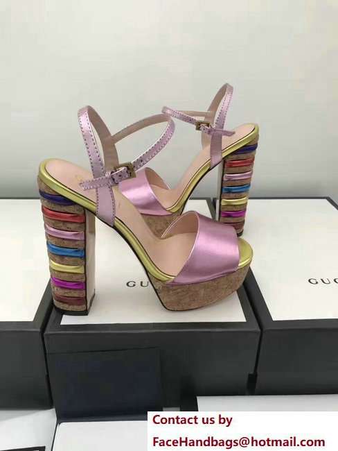 Gucci Multicolour Heel Sandals Pink 2018 - Click Image to Close