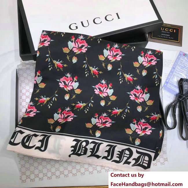 Gucci Roses and Gothic Blind For Love Print Silk Scarf 499671 Black 2018