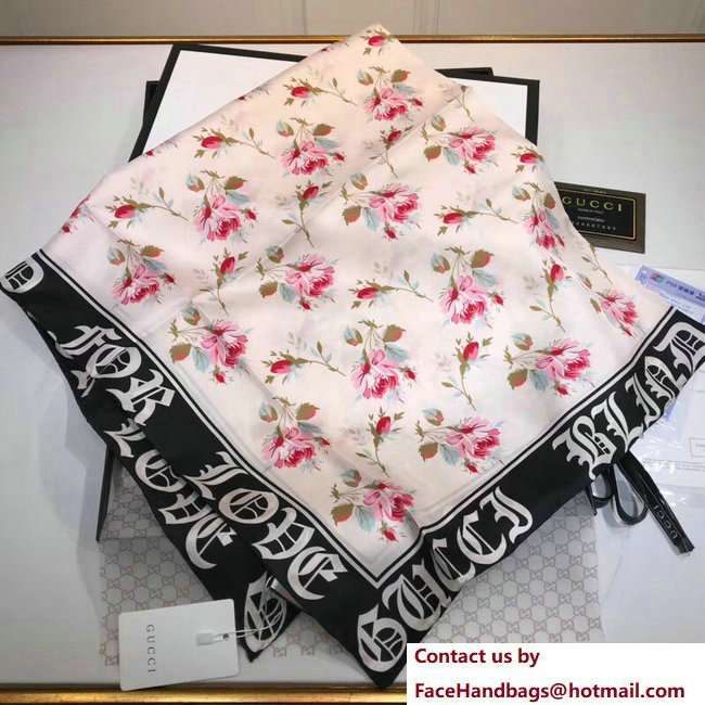 Gucci Roses and Gothic Blind For Love Print Silk Scarf 499671 Pink 2018 - Click Image to Close