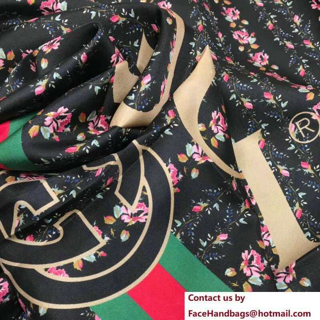 Gucci Vintage Logo Rose Print Silk Square Scarf 499123 Black 2018