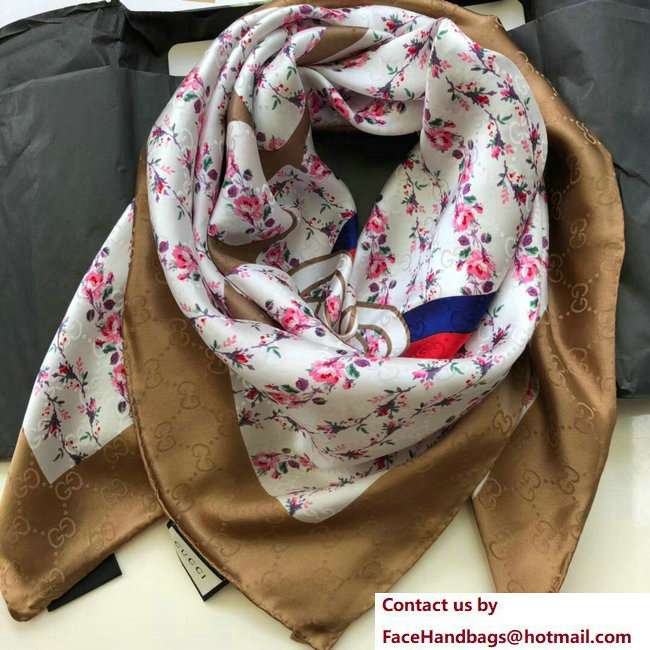 Gucci Vintage Logo Rose Print Silk Square Scarf 499123 Blue/Red Web 2018 - Click Image to Close