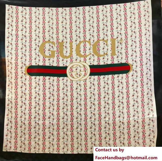 Gucci Vintage Logo Rose Print Silk Square Scarf 499123 Green/Red Web 2018 - Click Image to Close