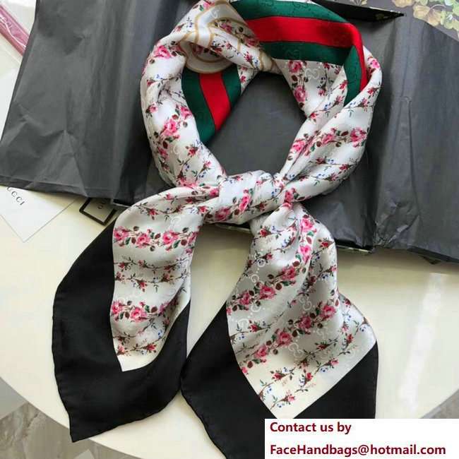 Gucci Vintage Logo Rose Print Silk Square Scarf 499123 Green/Red Web 2018 - Click Image to Close