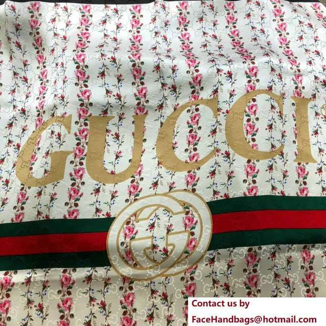 Gucci Vintage Logo Rose Print Silk Square Scarf 499123 Green/Red Web 2018