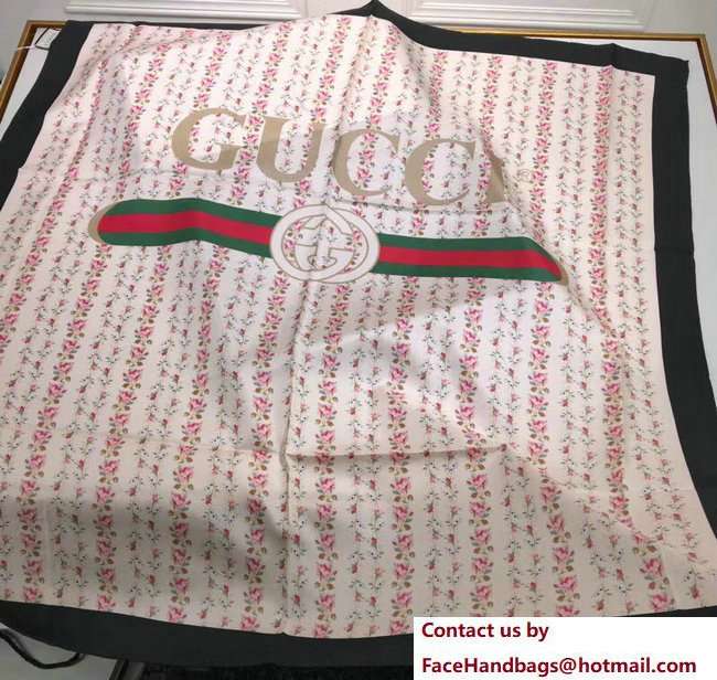 Gucci Vintage Logo Rose Print Silk Square Scarf 499123 Pink 2018 - Click Image to Close