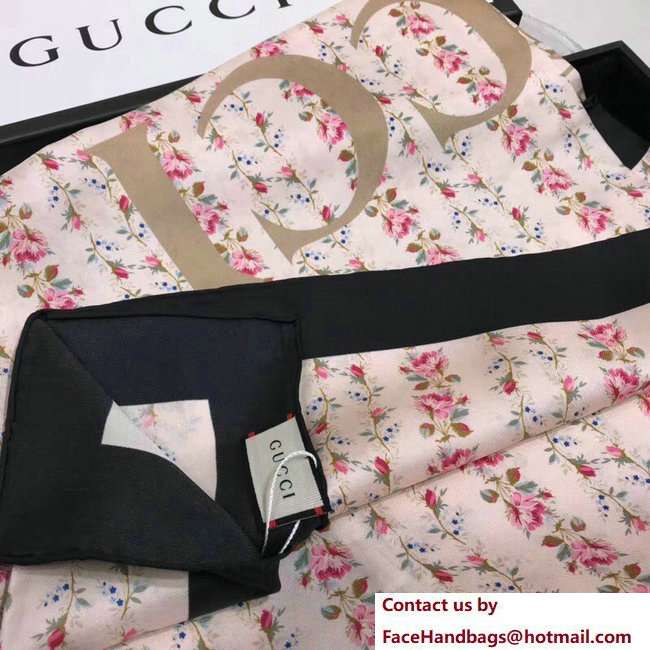 Gucci Vintage Logo Rose Print Silk Square Scarf 499123 Pink 2018