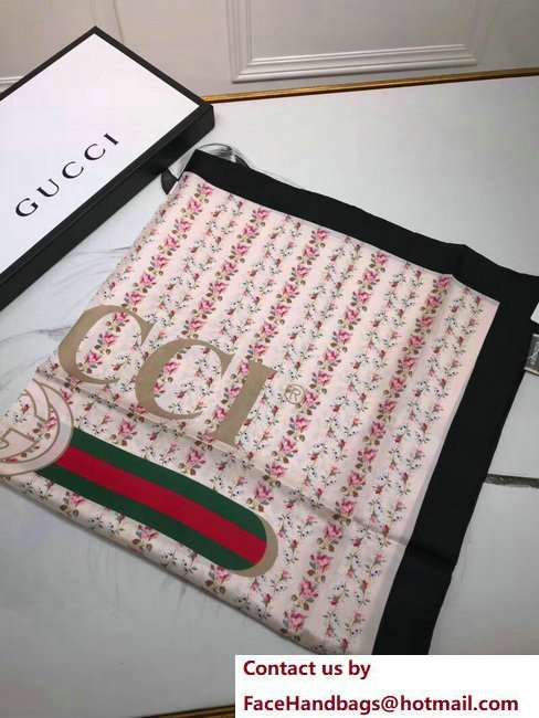 Gucci Vintage Logo Rose Print Silk Square Scarf 499123 Pink 2018 - Click Image to Close