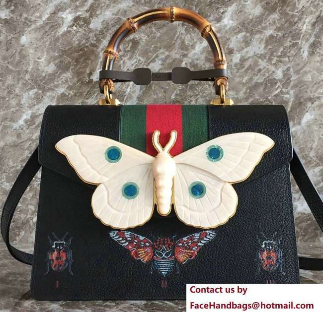 Gucci Web Insect Leather Medium Top Handle Bag 488691 Black 2018 - Click Image to Close