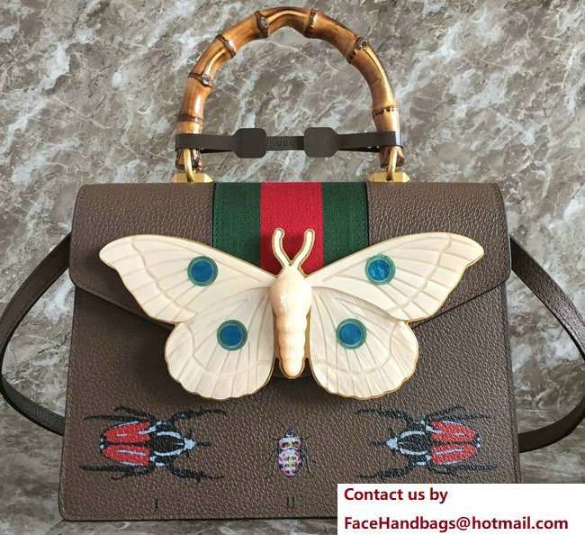 Gucci Web Insect Leather Medium Top Handle Bag 488691 Coffee 2018 - Click Image to Close