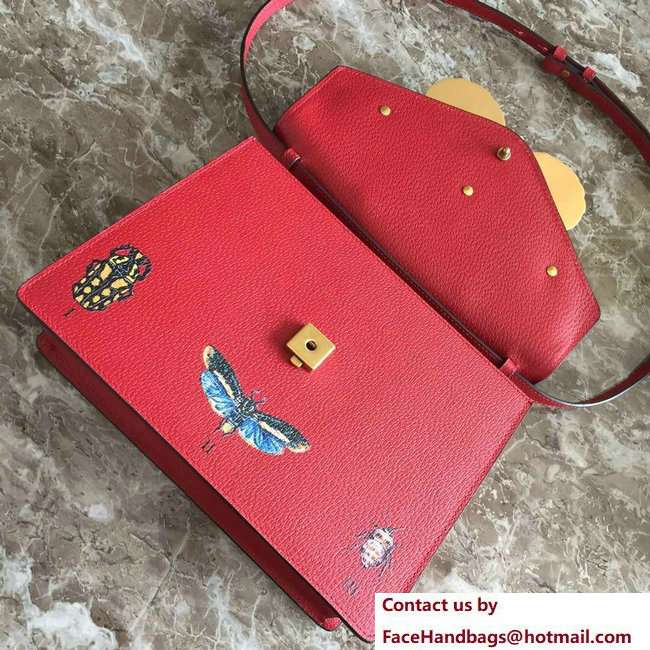 Gucci Web Insect Leather Medium Top Handle Bag 488691 Red 2018 - Click Image to Close