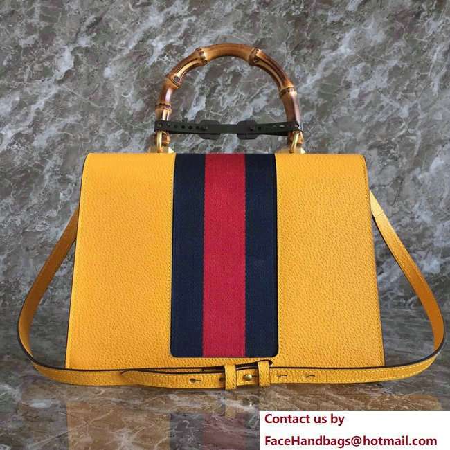 Gucci Web Insect Leather Medium Top Handle Bag 488691 Yellow 2018 - Click Image to Close