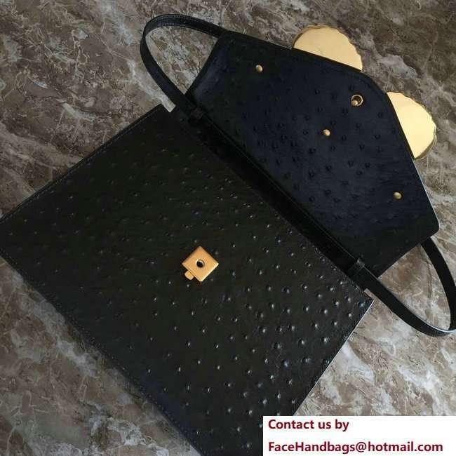 Gucci Web Moth Ostrich Pattern Medium Top Handle Bag 488691 Black 2018