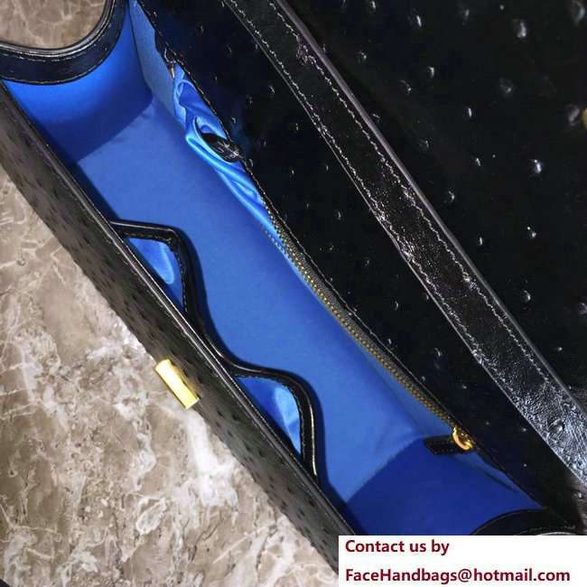 Gucci Web Moth Ostrich Pattern Medium Top Handle Bag 488691 Black 2018 - Click Image to Close