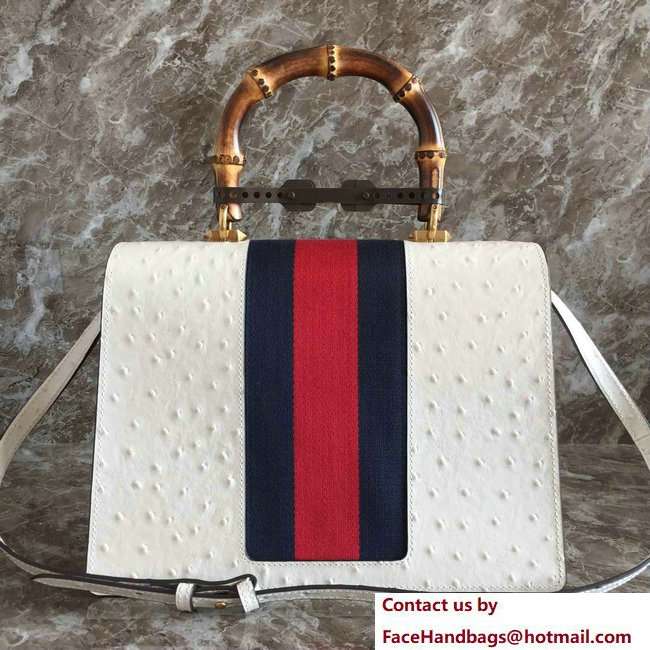 Gucci Web Moth Ostrich Pattern Medium Top Handle Bag 488691 White 2018 - Click Image to Close