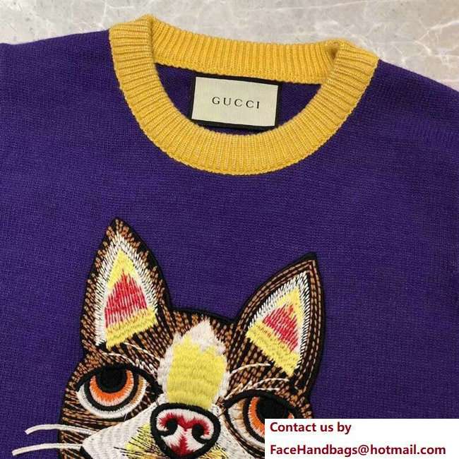 Gucci Wool Sweater with Boston Terrier Orso 503897 Blue 2018