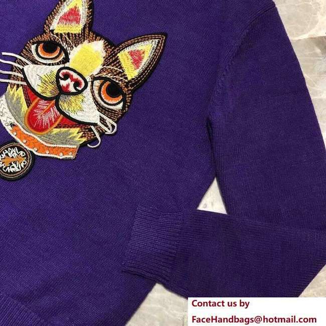 Gucci Wool Sweater with Boston Terrier Orso 503897 Blue 2018 - Click Image to Close