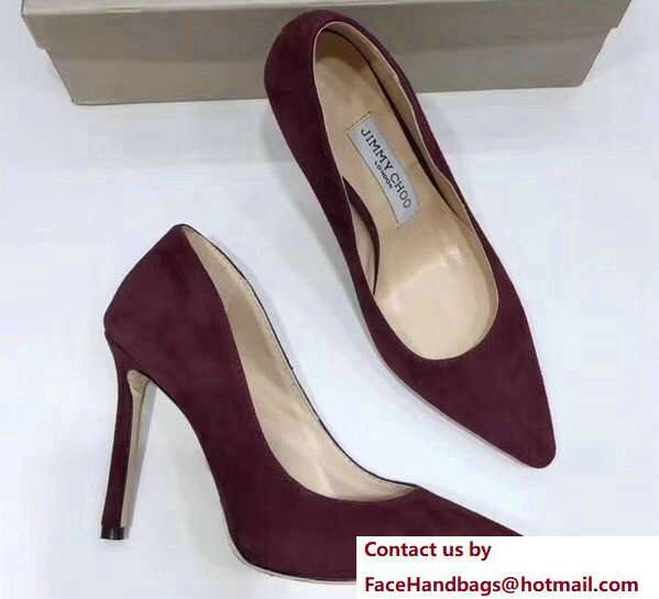 Jimmy Choo Heel 9.5cm Romy Suede Pointy Toe Pumps Dark Red 2018 Jimmy Choo Heel 9.5cm Romy Suede Pointy Toe Pumps Dark Red 2018