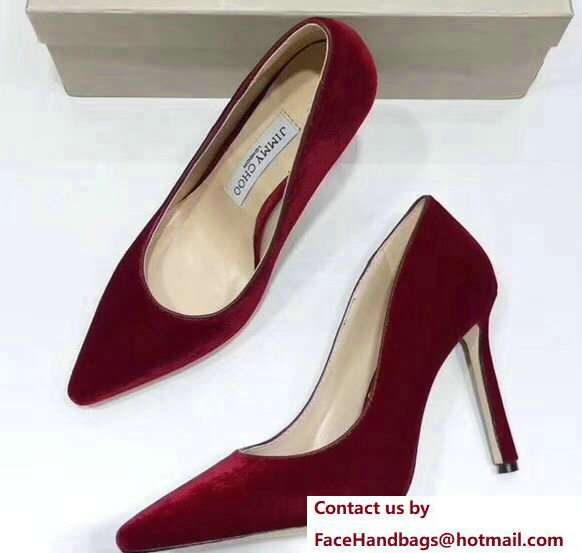 Jimmy Choo Heel 9.5cm Romy Velvet Pointy Toe Pumps Red 2018 Jimmy Choo Heel 9.5cm Romy Velvet Pointy Toe Pumps Red 2018