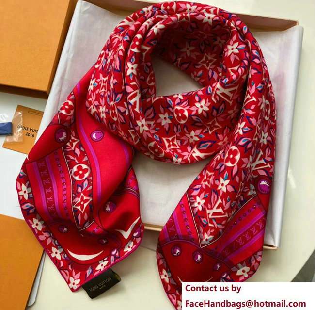 Louis Vuitton Flower Square Scarf Red 2018 - Click Image to Close