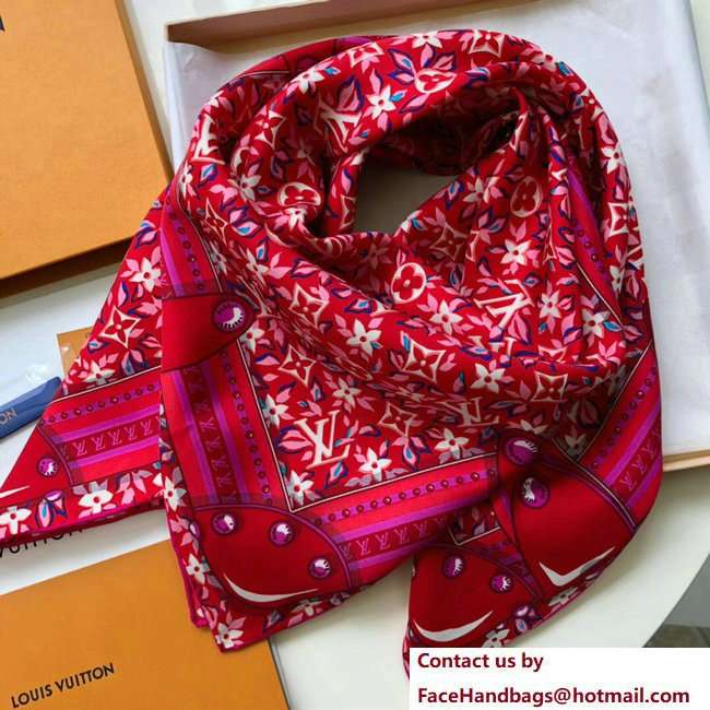 Louis Vuitton Flower Square Scarf Red 2018
