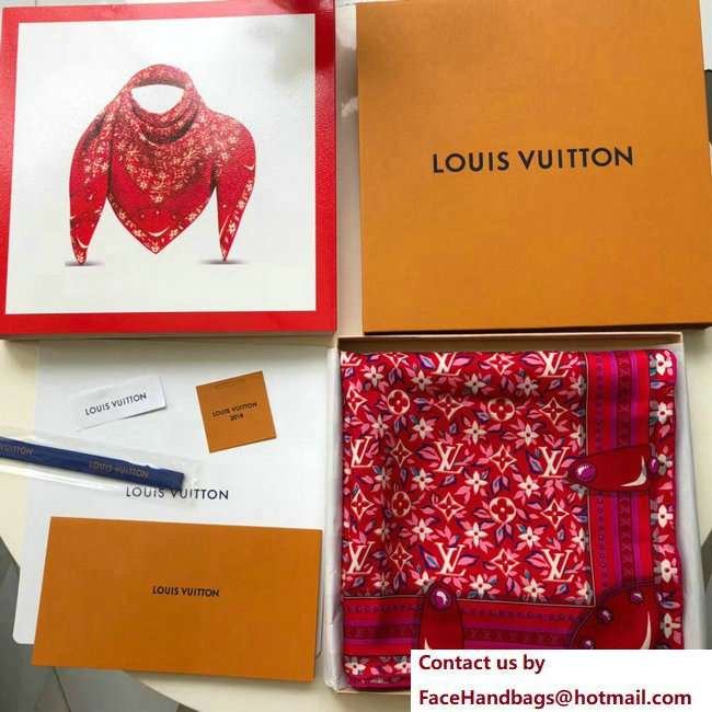 Louis Vuitton Flower Square Scarf Red 2018 - Click Image to Close