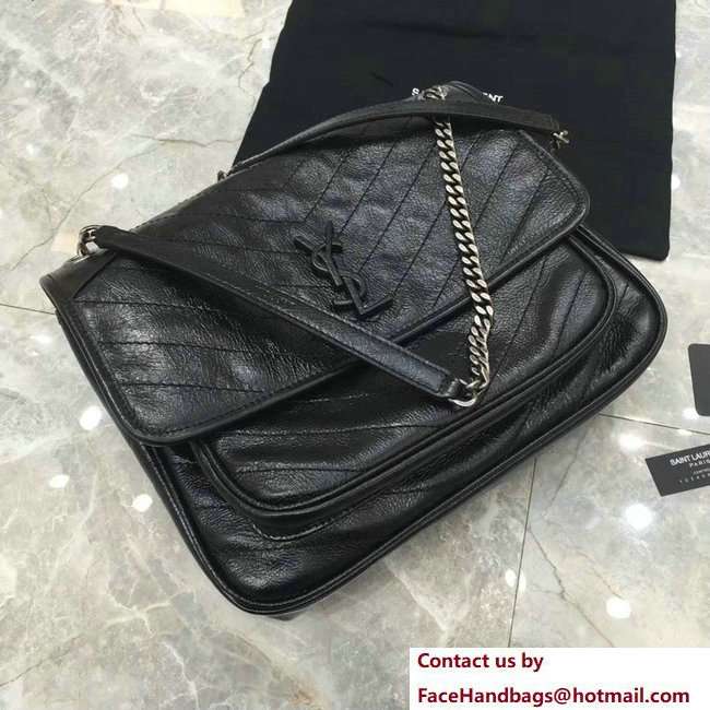Saint Laurent Large Monogramme Niki Chain Bag in Black Vintage Crinkled Leather 2018