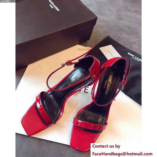 Saint Laurent Opyum 110 Sandals in Red Patent Leather and Black Metal 500250 2018