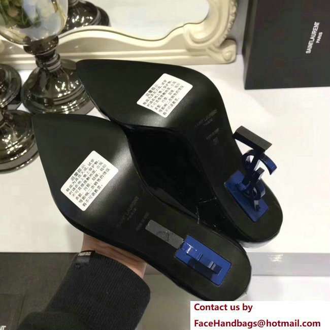 Saint Laurent Patent Leather With 11cm YSL Signature Heel Pump 472011 Black/Blue - Click Image to Close