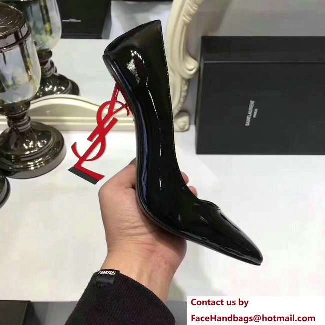 Saint Laurent Patent Leather With 11cm YSL Signature Heel Pump 472011 Black/Red - Click Image to Close