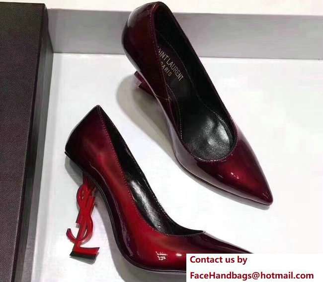 Saint Laurent Patent Leather With 11cm YSL Signature Heel Pump 472011 Burgundy/Red - Click Image to Close