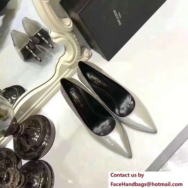 Saint Laurent Patent Leather With 11cm YSL Signature Heel Pump 472011 Silver/Black - Click Image to Close