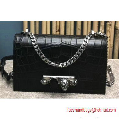 Alexander Mcqueen Jewelled Satchel Bag Embossed Croc Black/Silver Alexander Mcqueen Jewelled Satchel Bag Embossed Croc Black/Silver