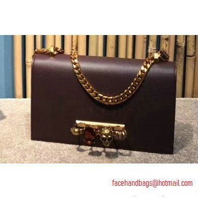 Alexander Mcqueen Jewelled Satchel Bag Smooth Calf Leather Burgundy - Click Image to Close