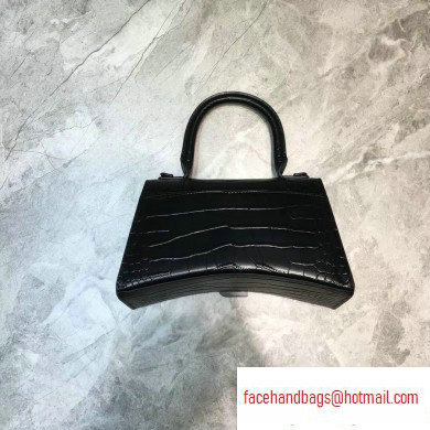 Balenciaga Hourglass Small Top Handle Bag in Crocodile Embossed Calfskin Black - Click Image to Close
