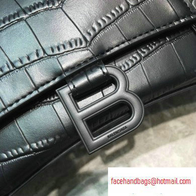Balenciaga Hourglass Small Top Handle Bag in Crocodile Embossed Calfskin Black