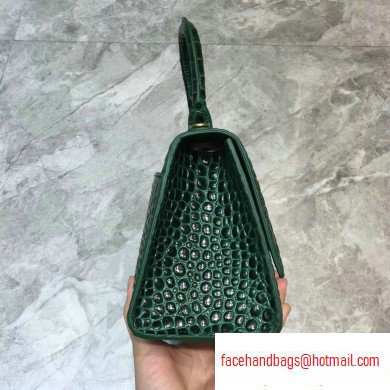 Balenciaga Hourglass Small Top Handle Bag in Crocodile Embossed Calfskin Green