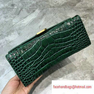Balenciaga Hourglass Small Top Handle Bag in Crocodile Embossed Calfskin Green - Click Image to Close