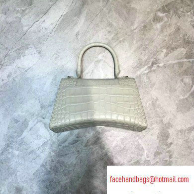 Balenciaga Hourglass Small Top Handle Bag in Crocodile Embossed Calfskin Off White