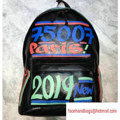 Balenciaga Lambskin Explorer Backpack Bag Graffiti Black/Multicolor - Click Image to Close