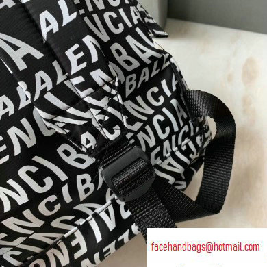 Balenciaga Nylon Explorer Large Backpack Bag All Over Logo Black/White - Click Image to Close