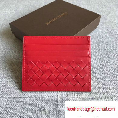 Bottega Veneta Card Case In Intrecciato Weave Red
