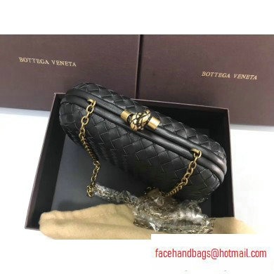 Bottega Veneta Intrecciato Bronze Chain Knot Clutch Bag Black