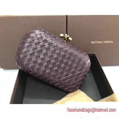 Bottega Veneta Intrecciato Bronze Chain Knot Clutch Bag Dark Purple
