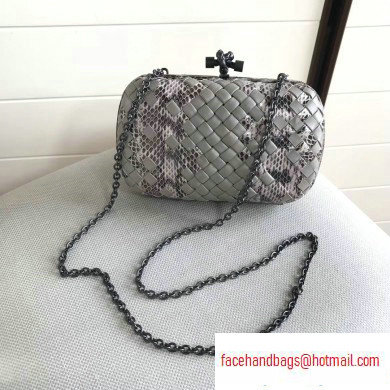 Bottega Veneta Intrecciato Chain Knot Clutch Bag Python Gray