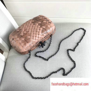 Bottega Veneta Intrecciato Chain Knot Clutch Bag Python Nude Pink - Click Image to Close